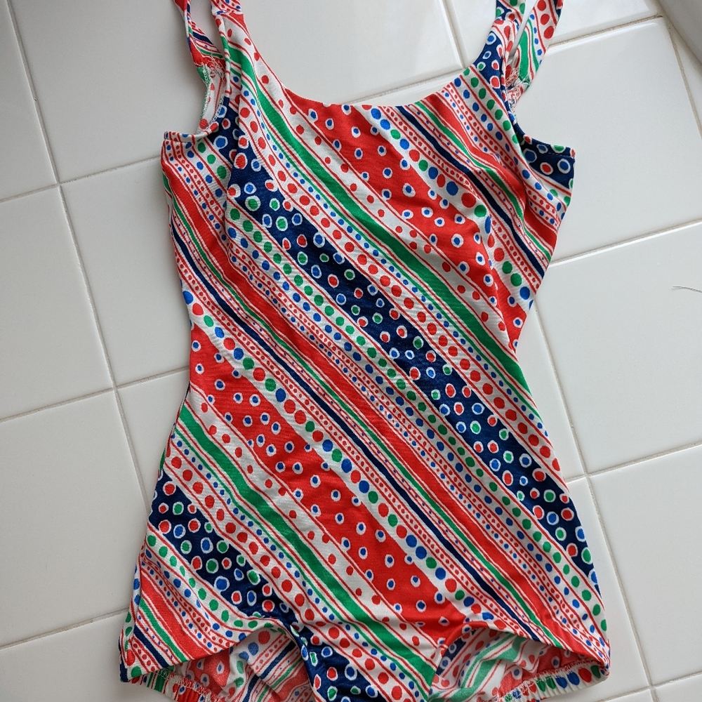 Vintage one piece women's bathing suit 70s multicolors